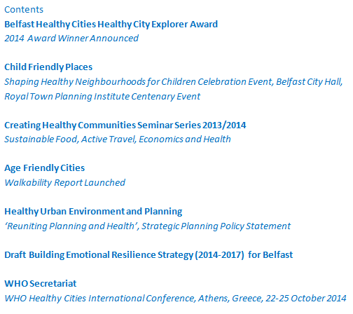 City Health newsletter contents